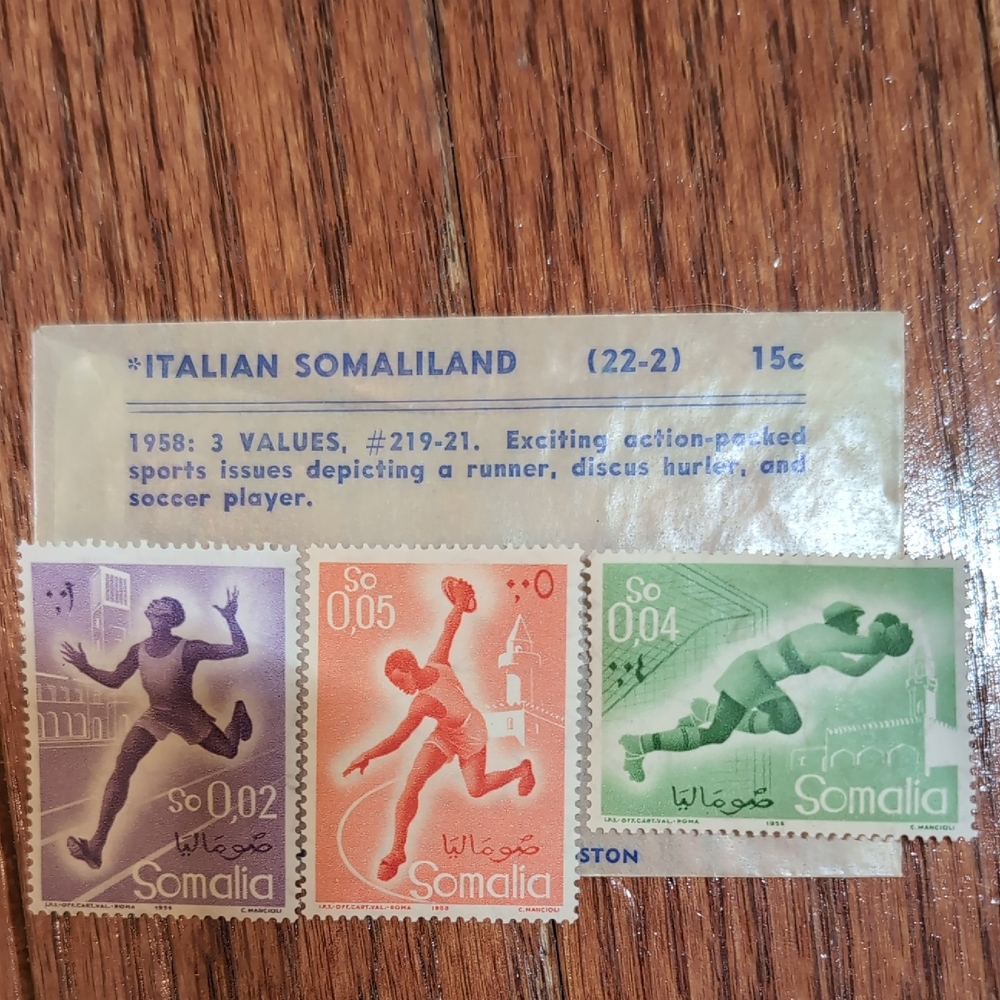 Italian Somaliland Stamp Set 1958 Runner Discus Hurler & Soccer Player